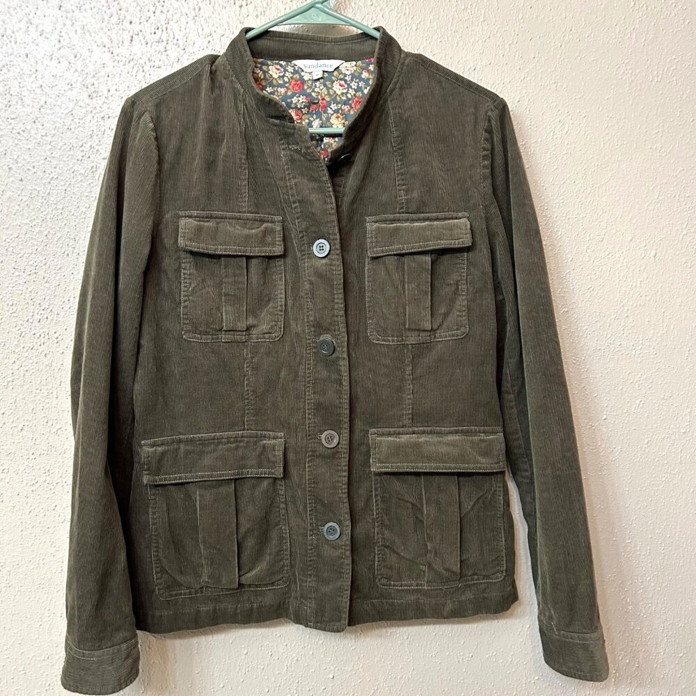 Sundance Green Corduroy Jacket w Floral Lining & Pockets Size Medium
